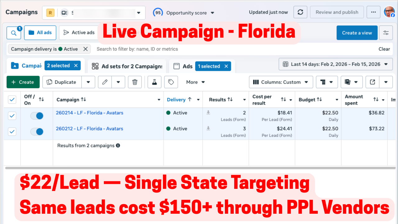 Florida campaign - $18-$24 per lead