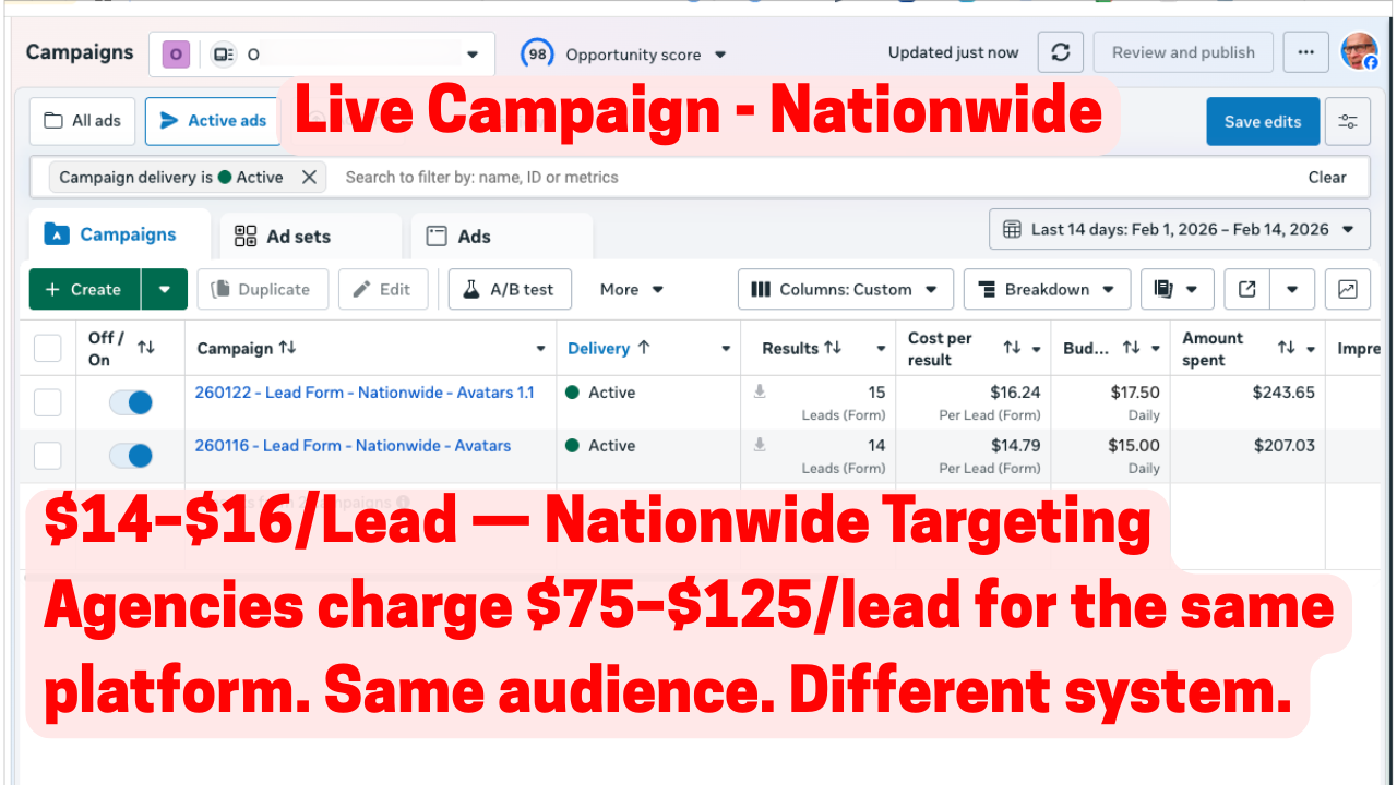 Nationwide campaign - $14-$16 per lead